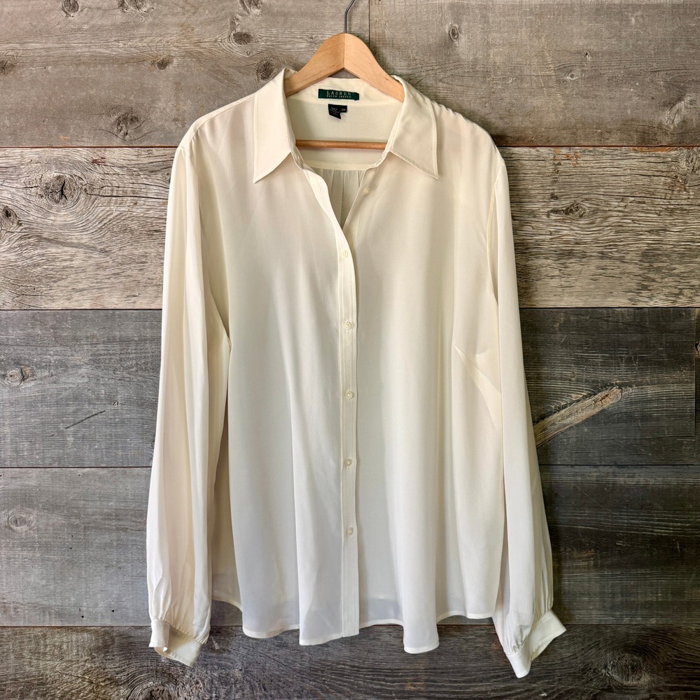 Lauren Ralph Lauren Button Silk Blouse 20W Cream Career Classic Luxury Heritage
